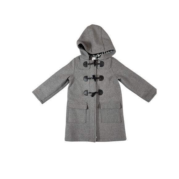 Baby Gap Toddler Coat Gray Wool Blend Hooded Toggle Jacket Plaid Lining 4T - Picture 2 of 15